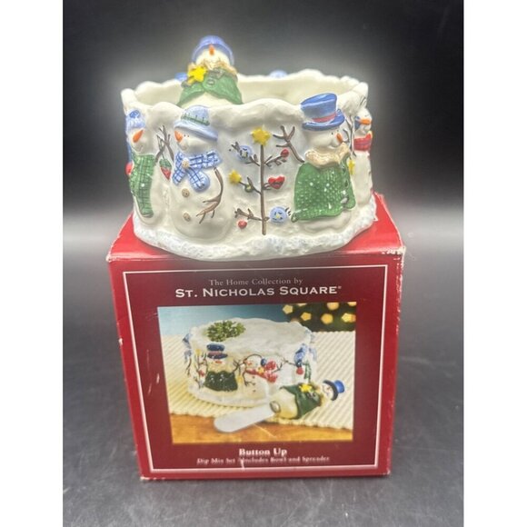 St Nicholas Square BUTTON UP Snowman Dip Mix Set Bowl & Spreader Christmas - Picture 1 of 14